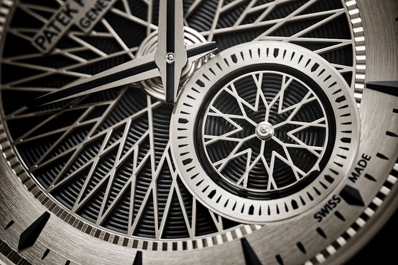 Close-up of the face of the Patek Philippe Ref. 5750 Advanced Research Projects Minute Repeater