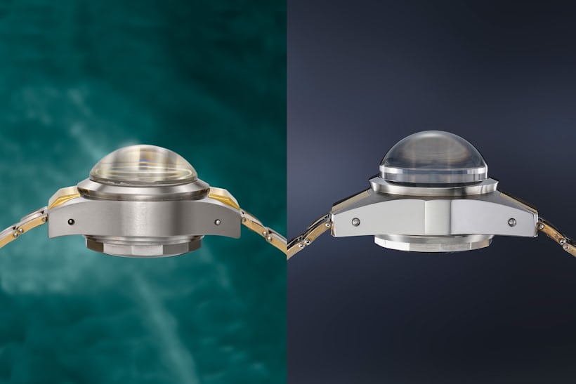 The “low glass” Rolex Deep Sea Special No. 1 (left), and the “high glass” Rolex Deep Sea Special N0. 35 (right)
