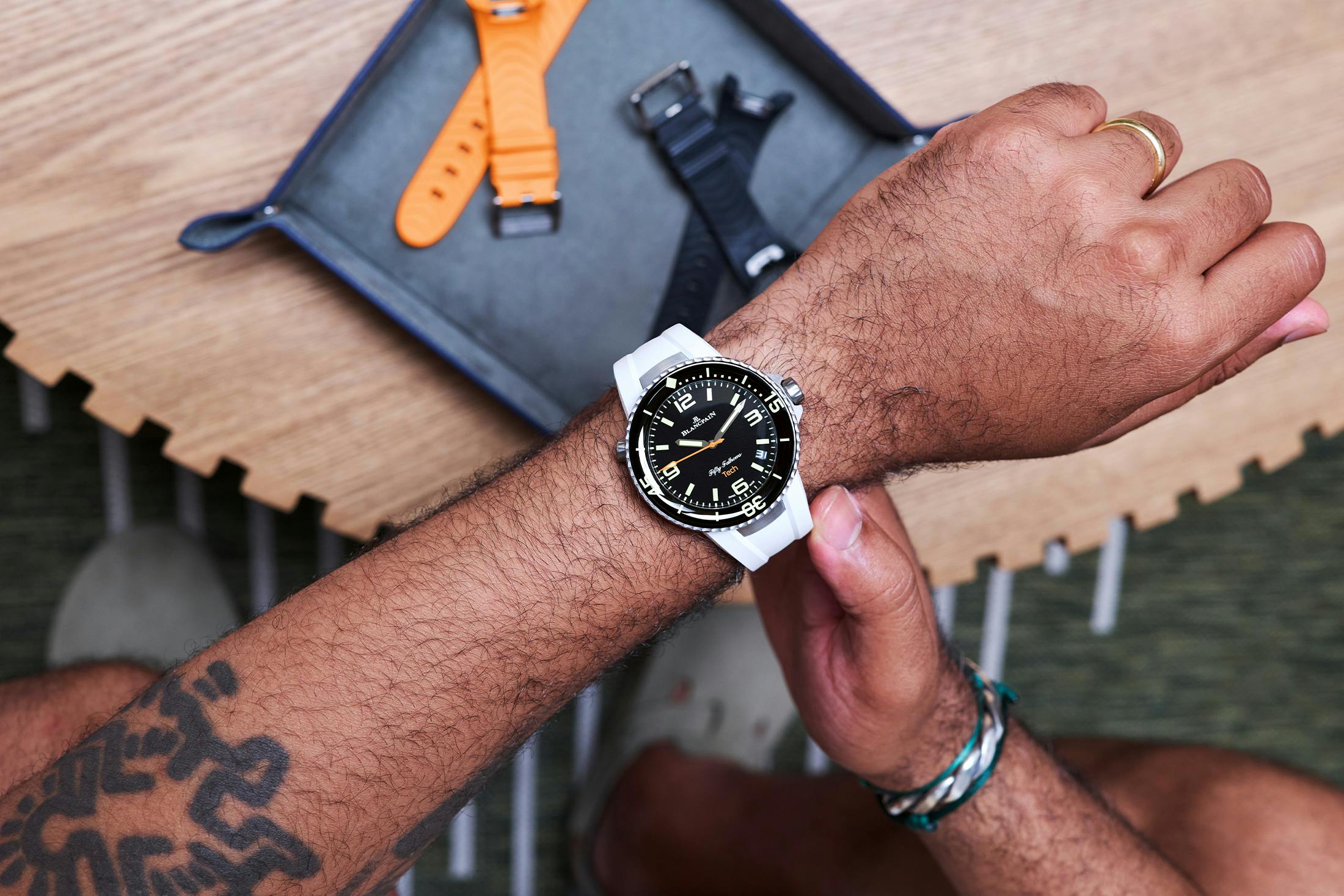 The Blancpain Fifty Fathoms Tech on the wrist