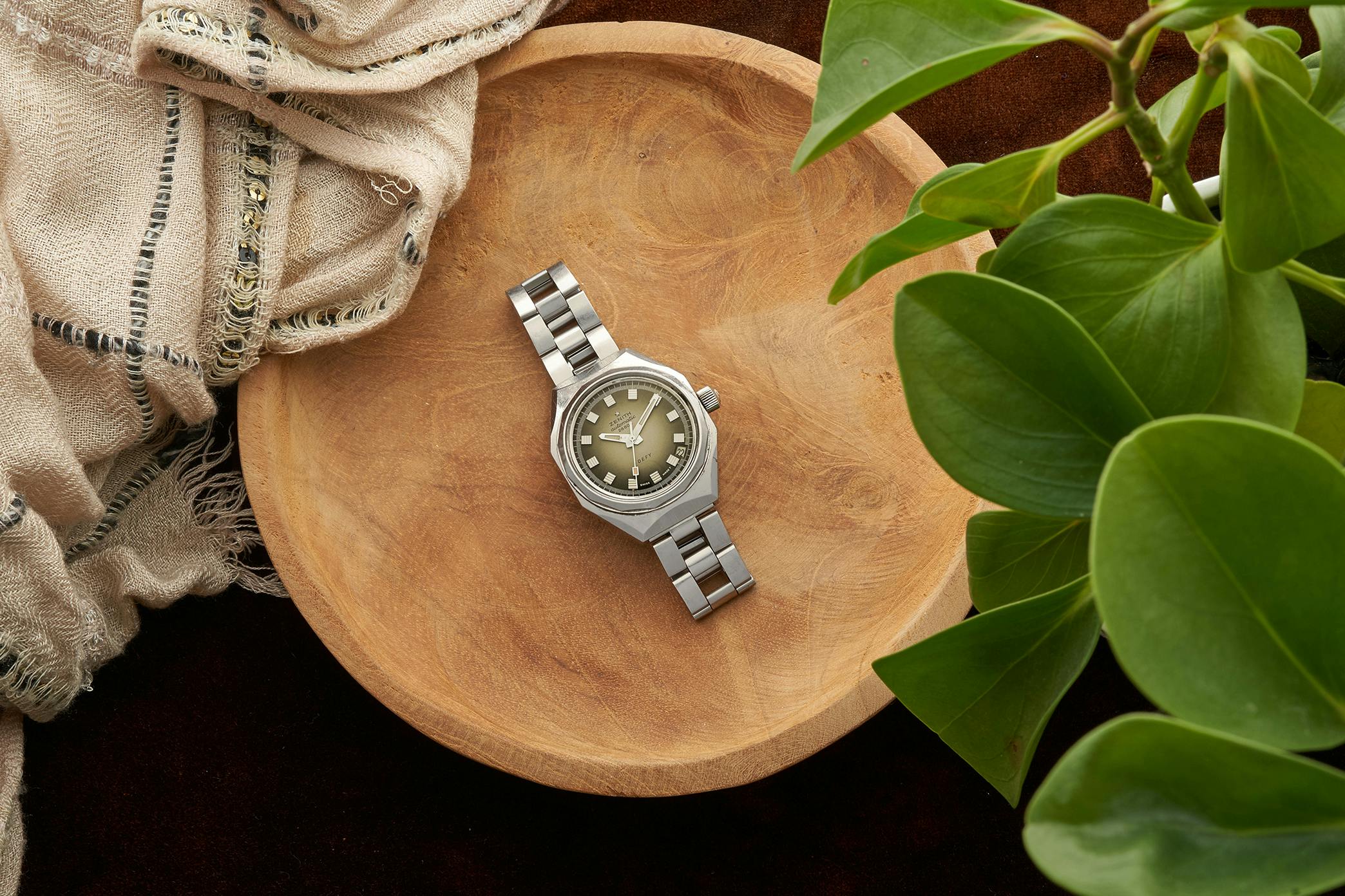 A lifestyle image of a vintage Zenith Defy. 