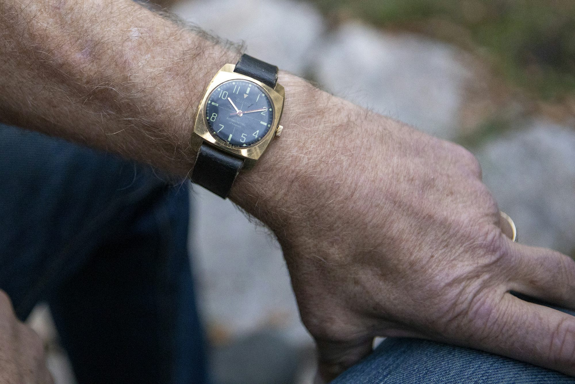 A black wristwatch