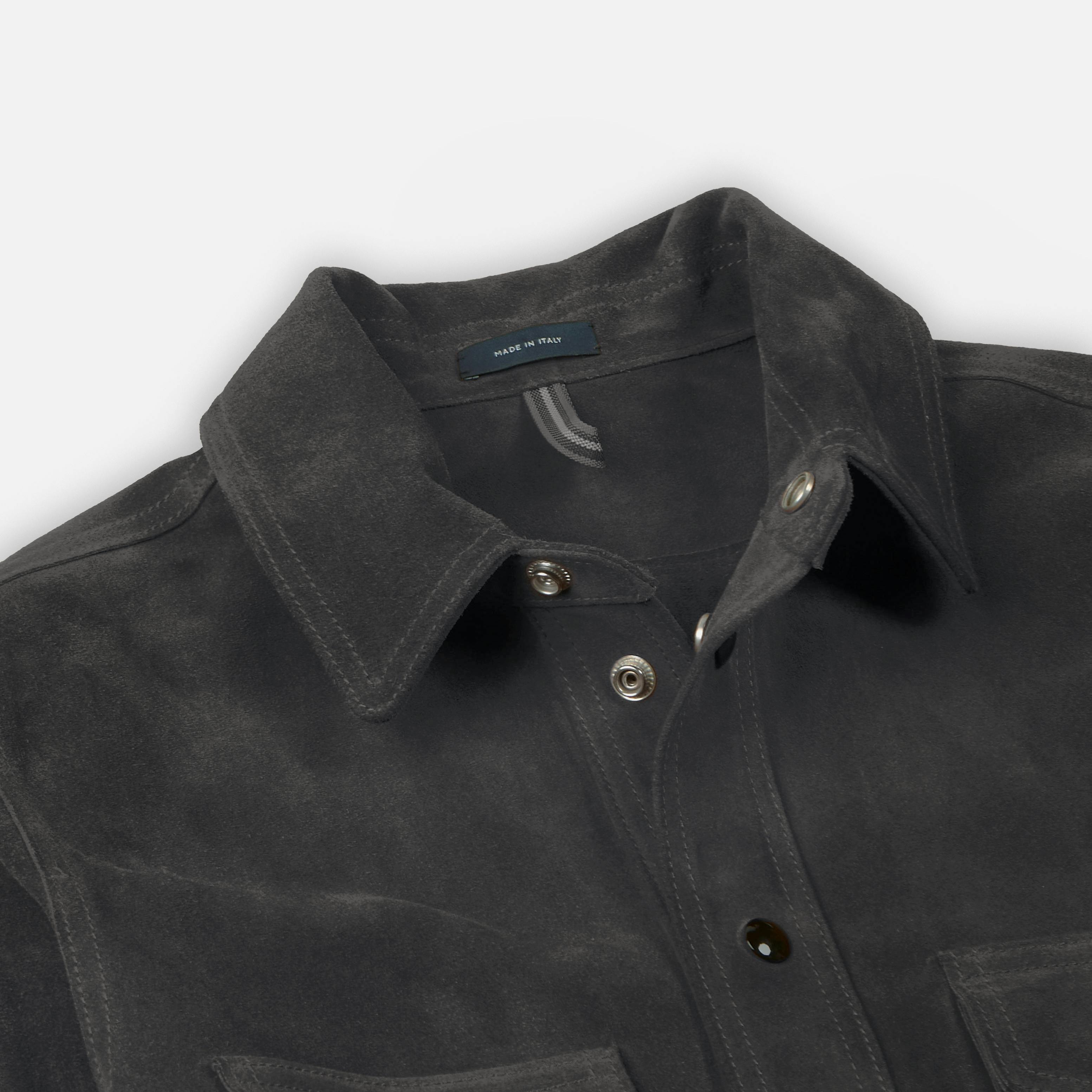 <p><a href="http://shop.hodinkee.com/products/drakes-suede-overshirt" target="">Grey Roughout Overshirt in Grey Suede</a></p>