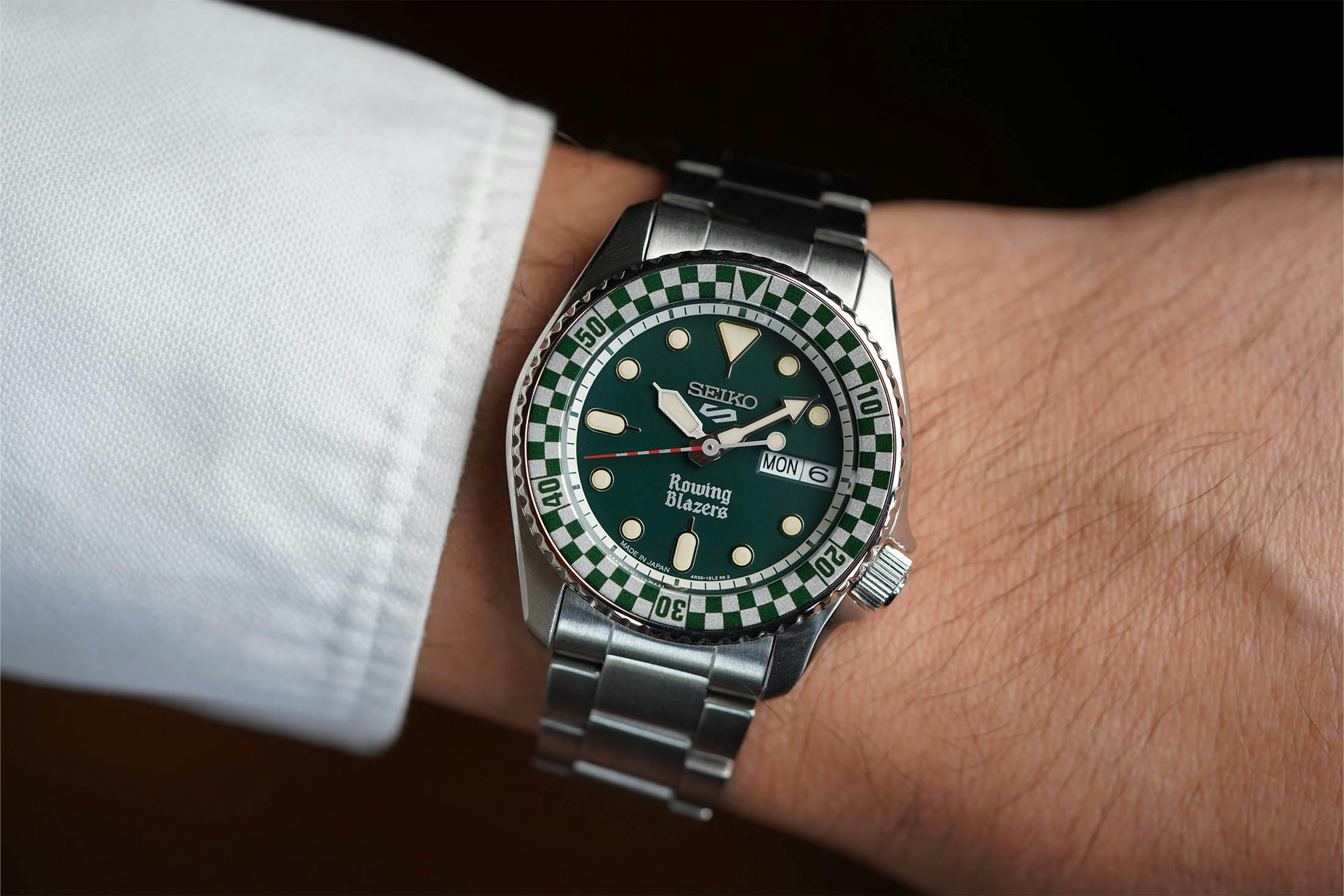 Seiko Rowing Blazers Rally Diver Green Wristshot