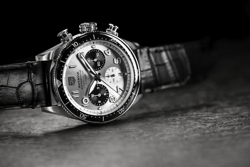 A lifestyle image of the A soldier image of the TAG Heuer Autavia Chronograph Flyback. 