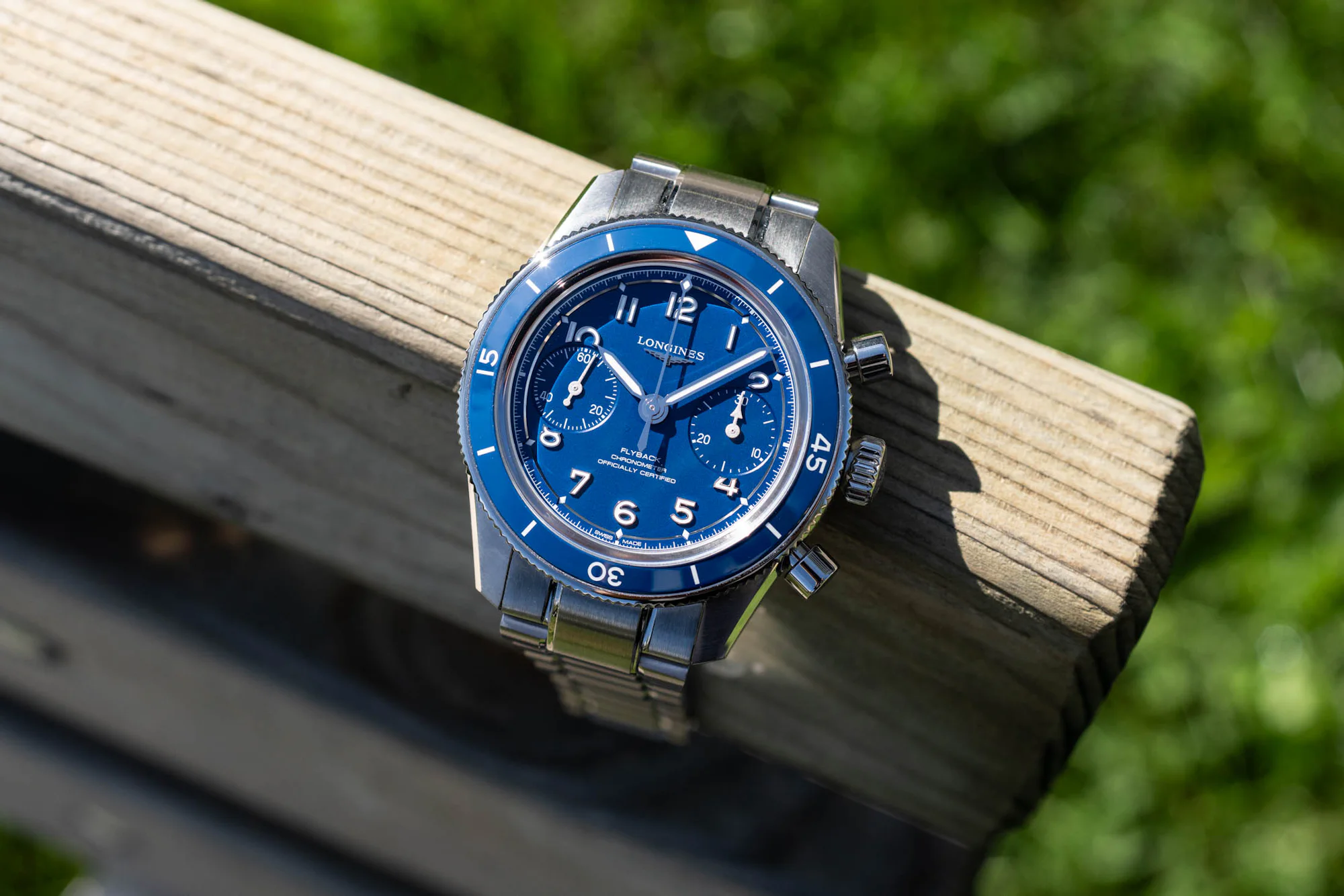 Longines Spirit Flyback Bracelet On Park Bench