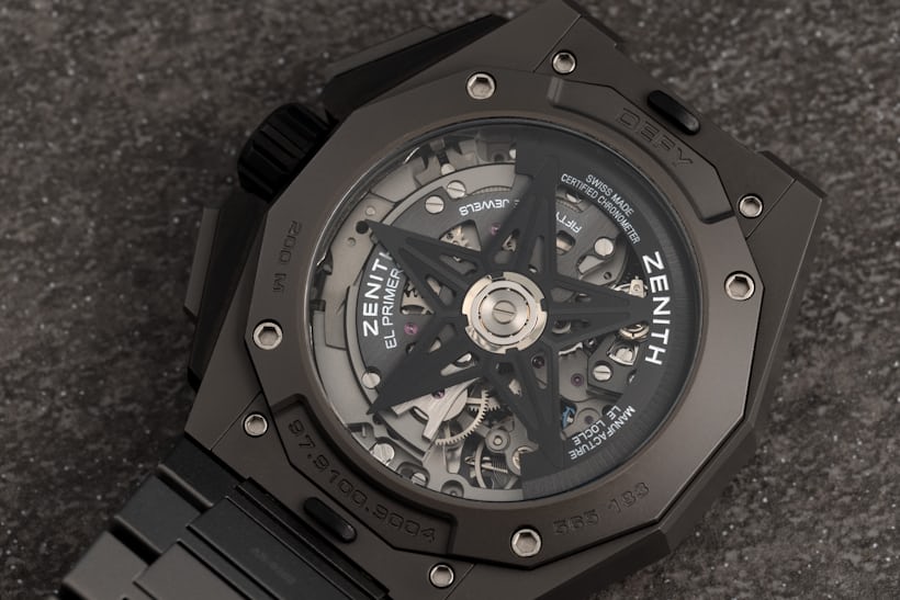 A caseback shot of the Zenith Defy Extreme