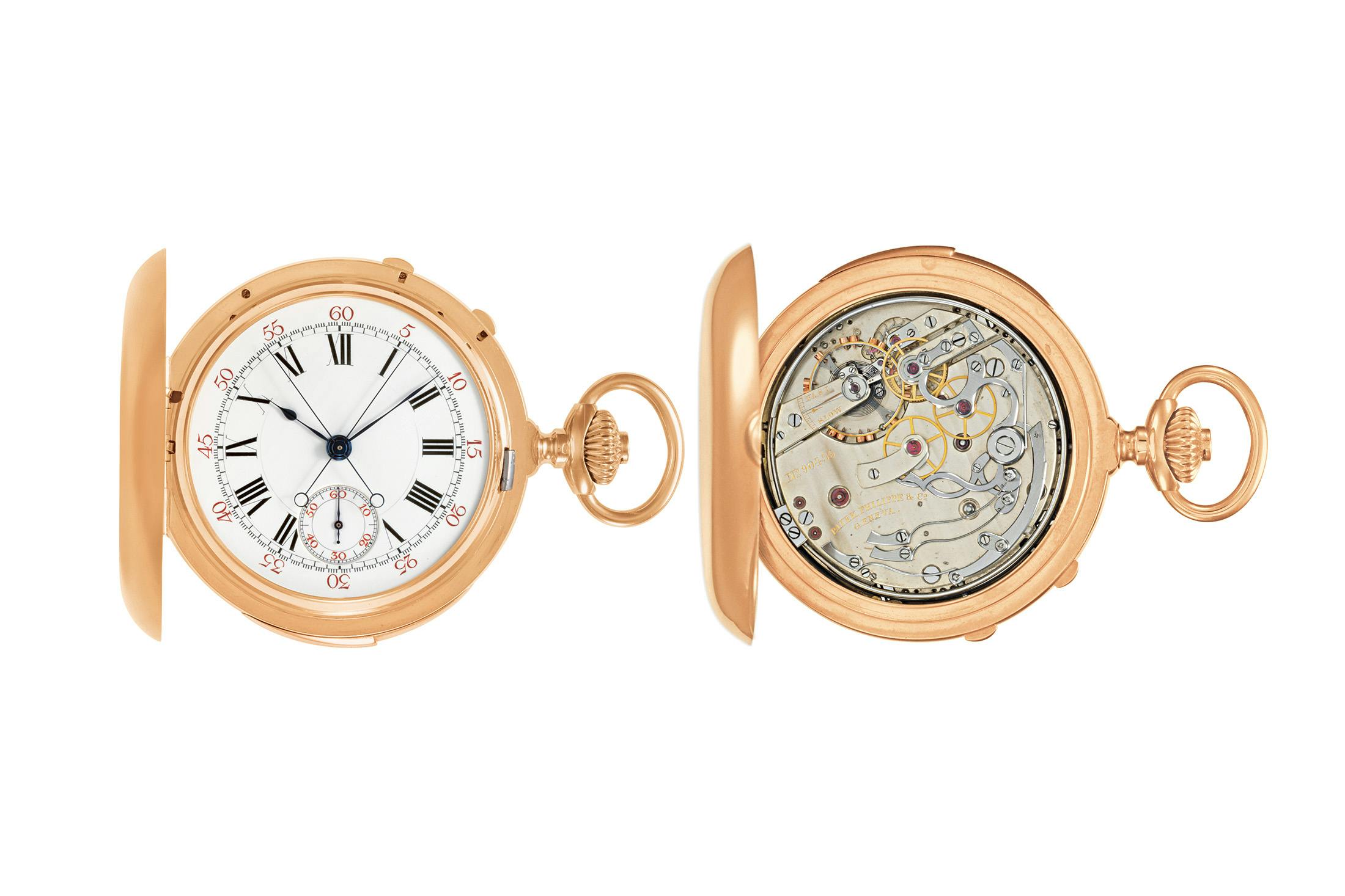 A Patek Philippe & Co. minute repeating split-seconds pocket watch, movement no. 90'455, with a 19''' Victorin Piguet & Cie ébauche made from 1891-1892. The watch belonged to (and was engraved on the caseback for) Jack Daniel