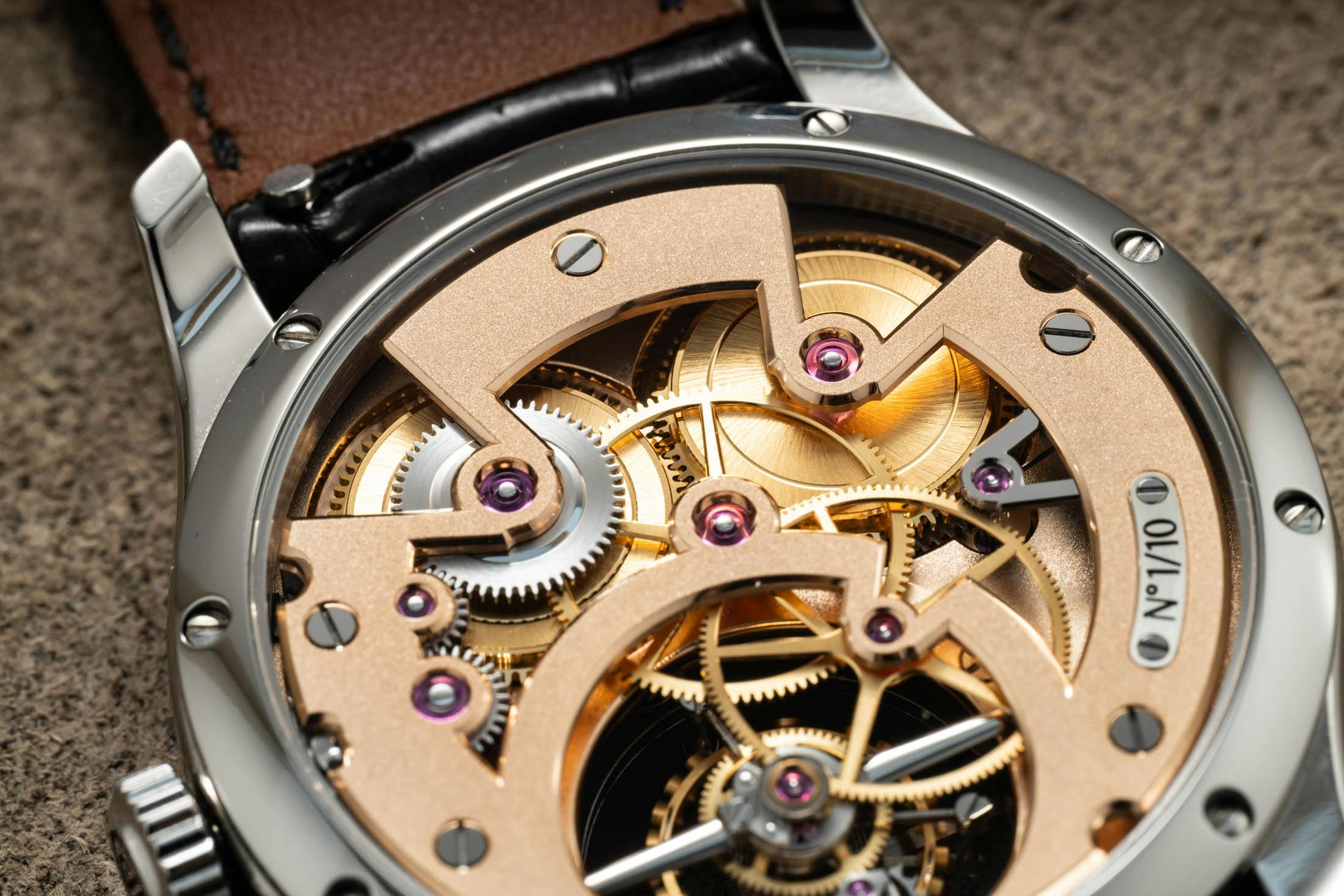 Sylvain Pinaud Tourbillon Rose Gold Barrel Closeup