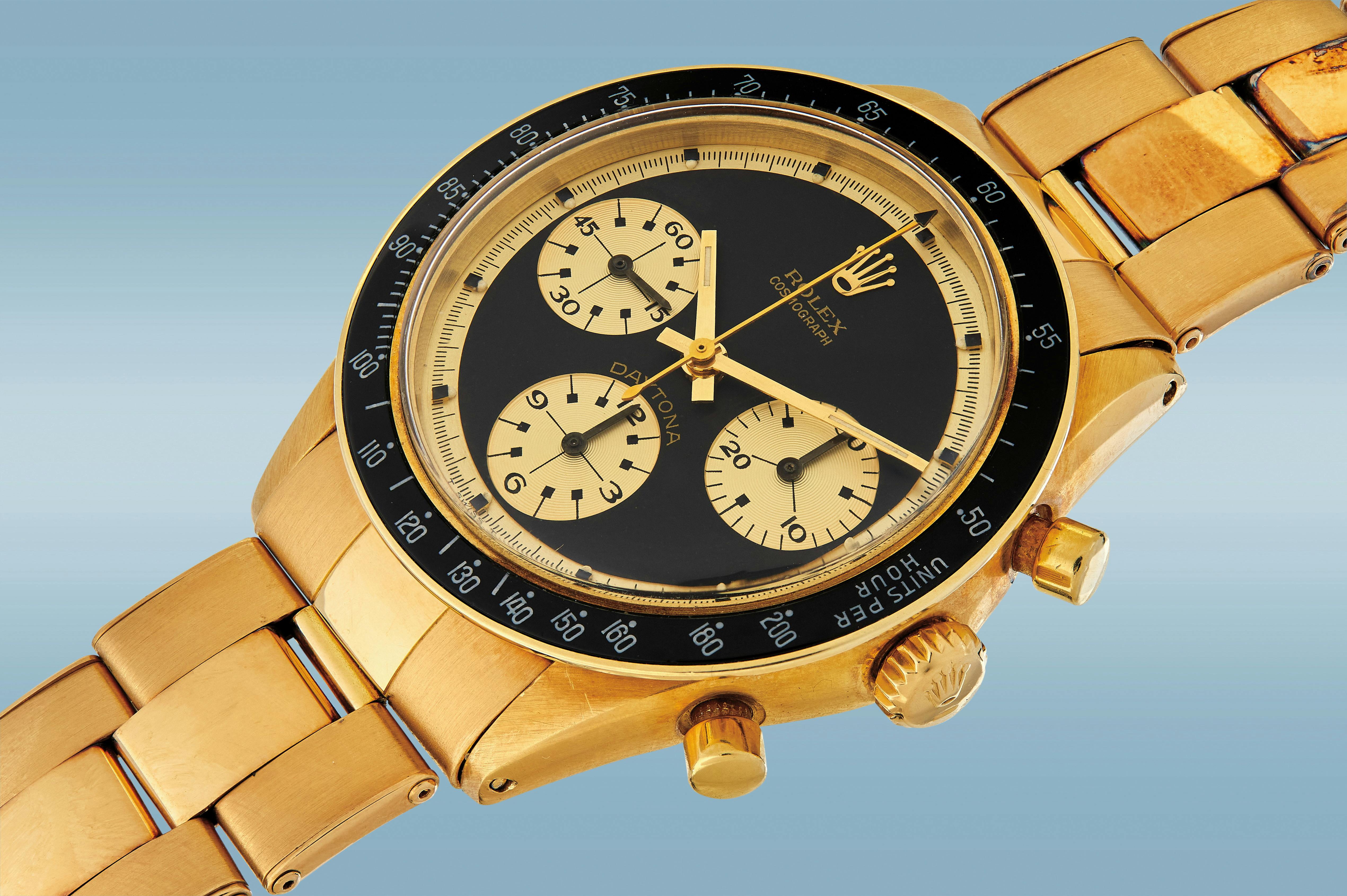A 1969 Rolex Paul Newman Daytona John Player Special Ref. 6241 that sold at Phillips