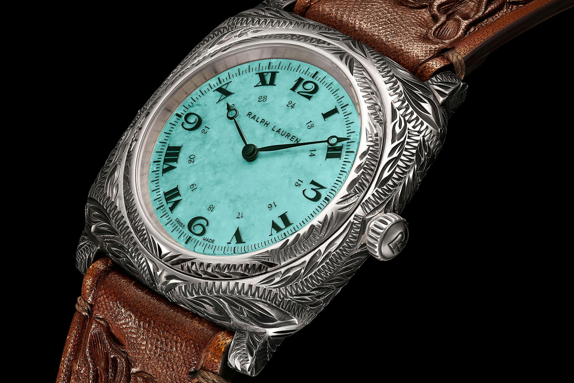 The Ralph Lauren Western Cushion 38mm In Engraved Sterling Silver