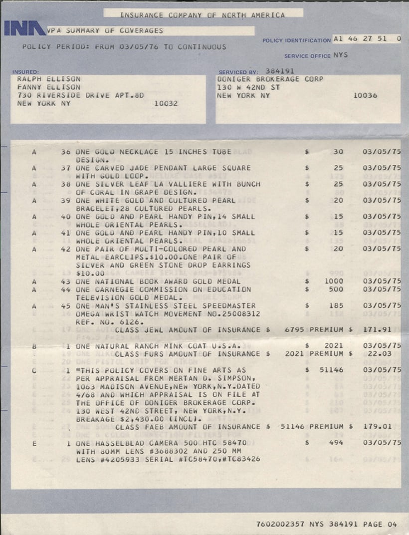 1975 insurance appraisal, valuing the Speedmaster at $185