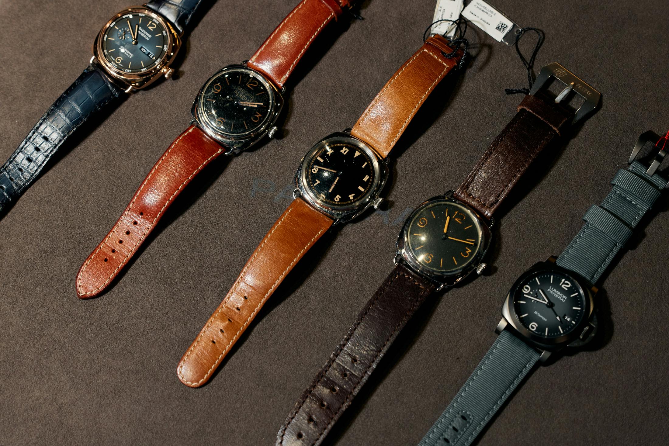 Flat lay of rare Panerai timepieces