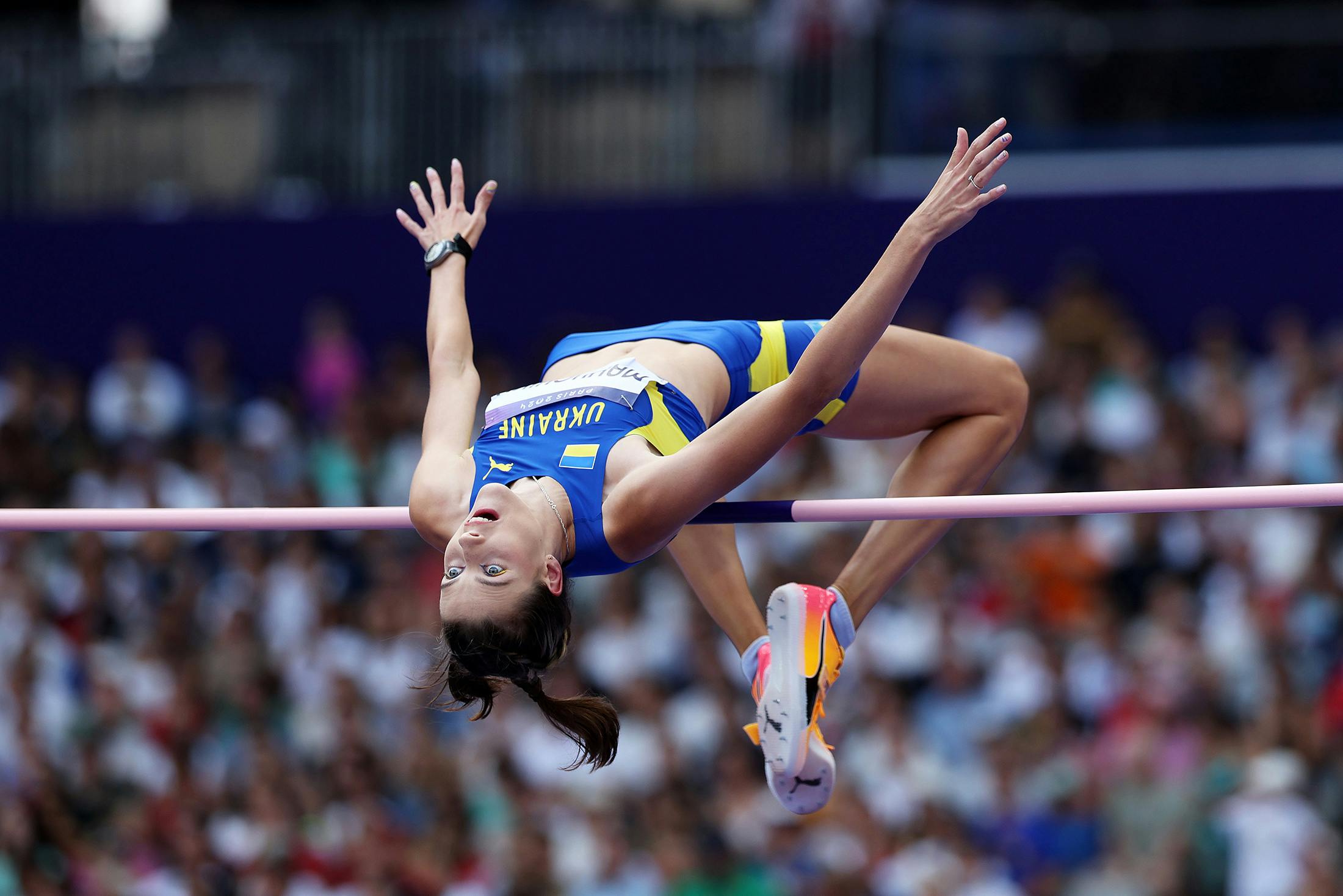Yaroslava Mahuchikh of Team Ukraine competes during the Women’s High Jump Qualification on day seven of the Olympic Games 
