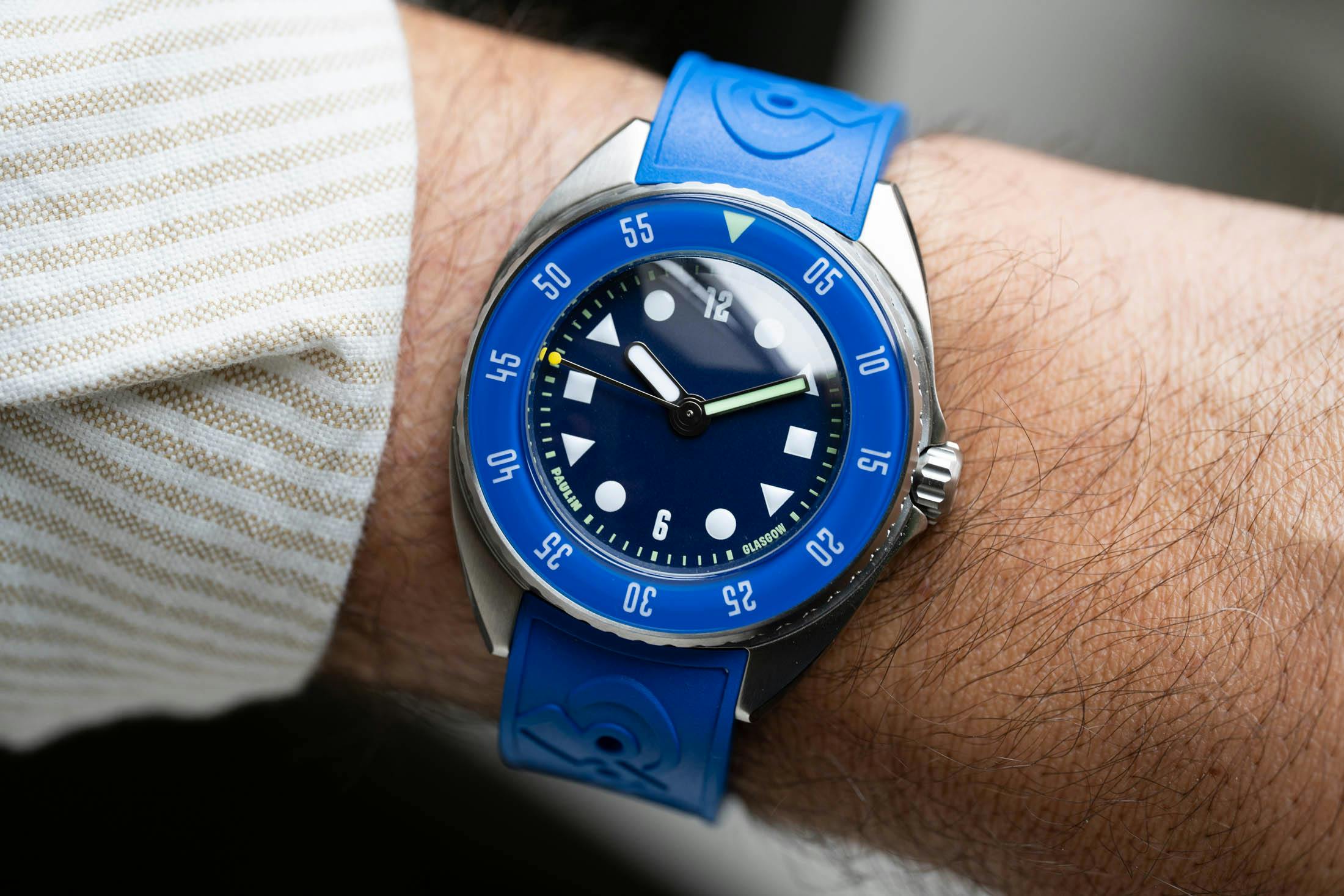 Paulin Mara on rubber strap blue wristshot