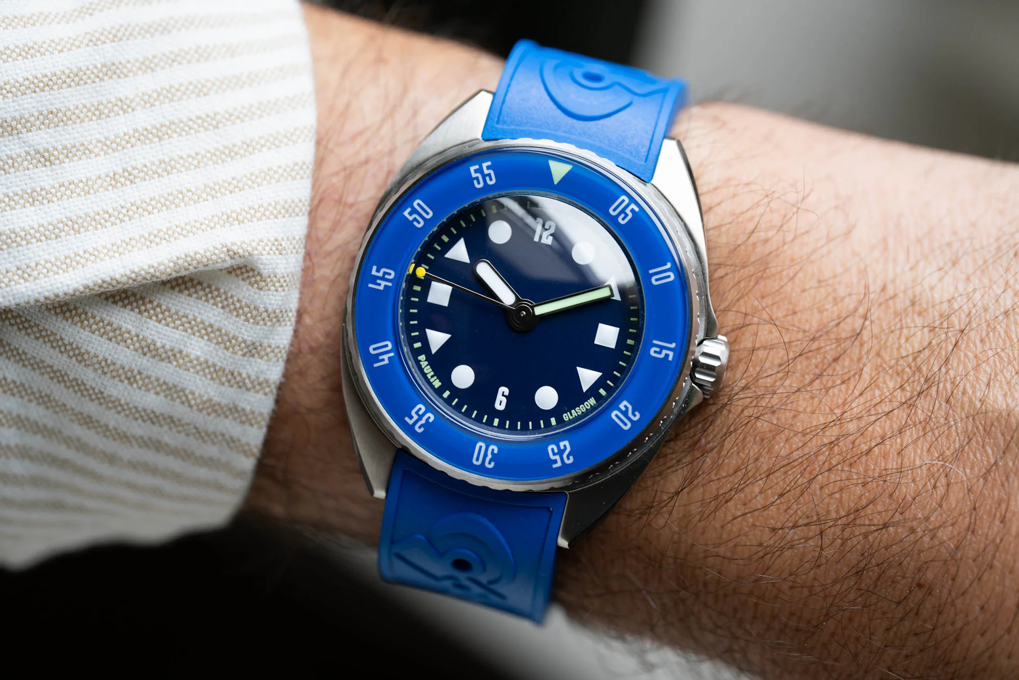 Paulin Mara on rubber strap blue wristshot