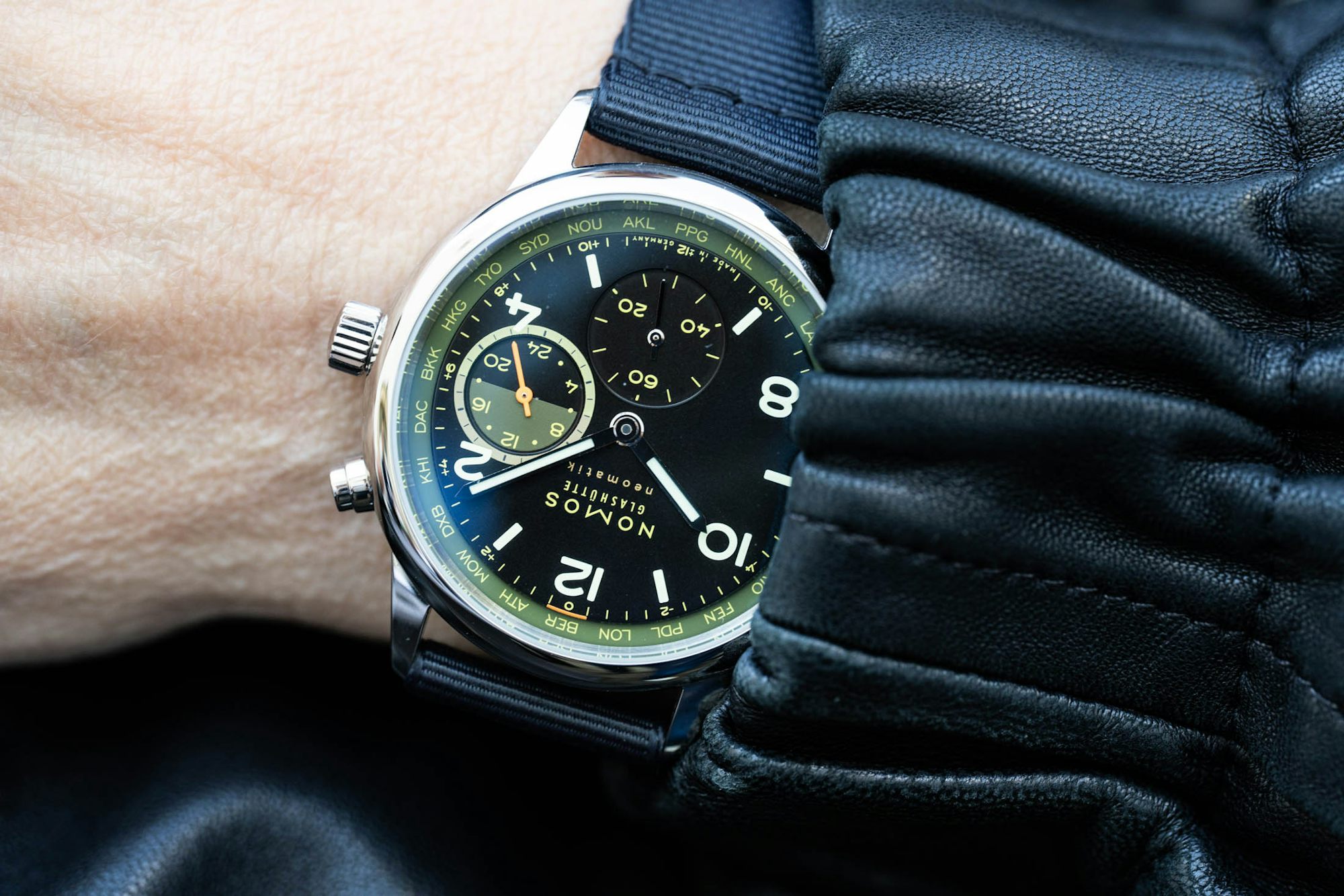 Yellow Wristshot on leather