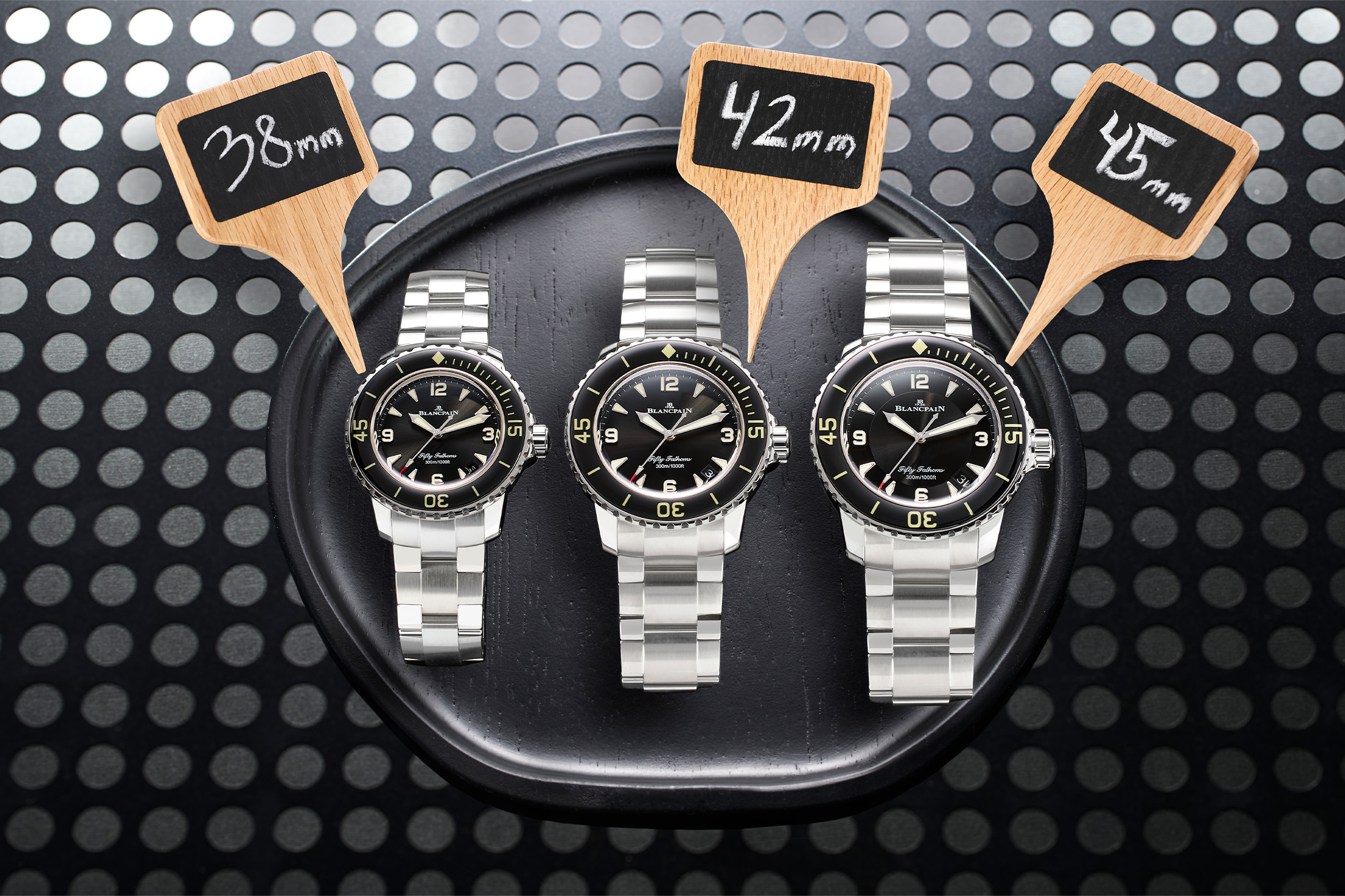 The Blancpain Fifty Fathoms in 38mm, 42mm, and 45mm