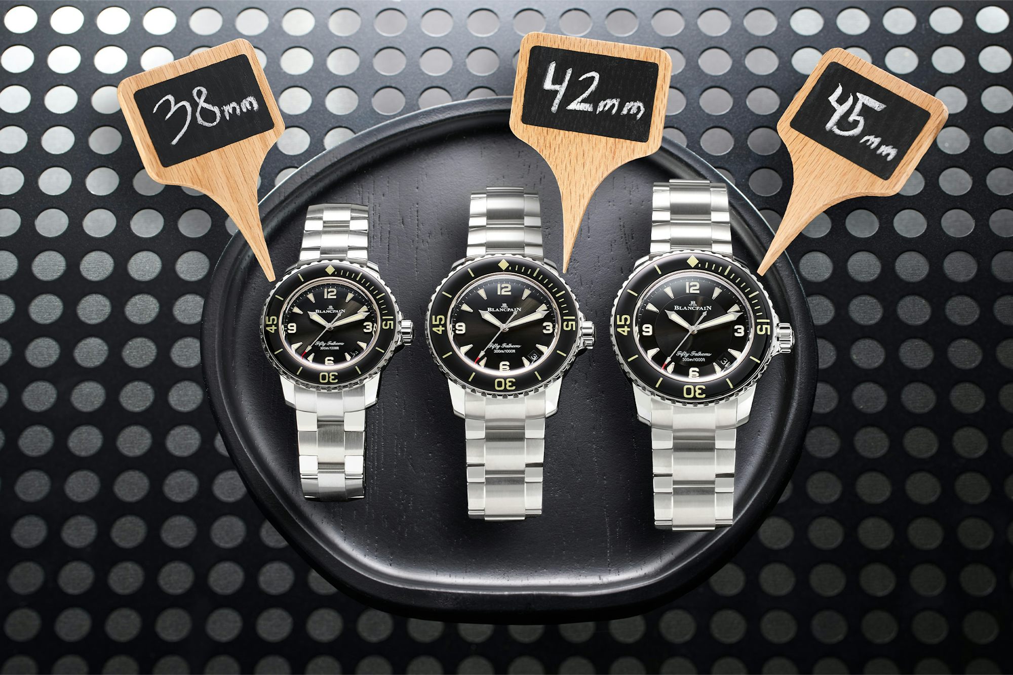 The Blancpain Fifty Fathoms in 38mm, 42mm, and 45mm