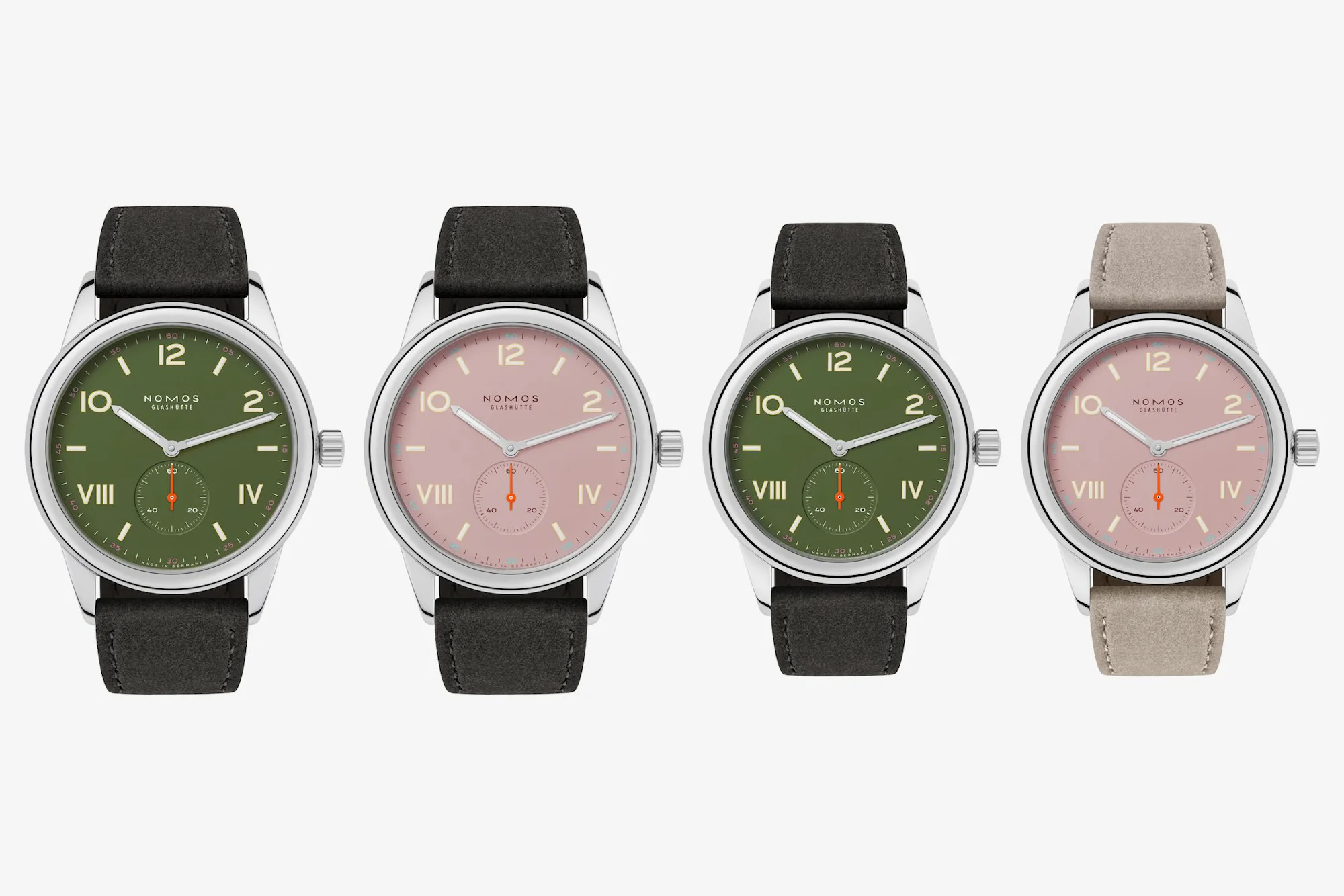 All new Nomos Club Campus variants - olive and pink