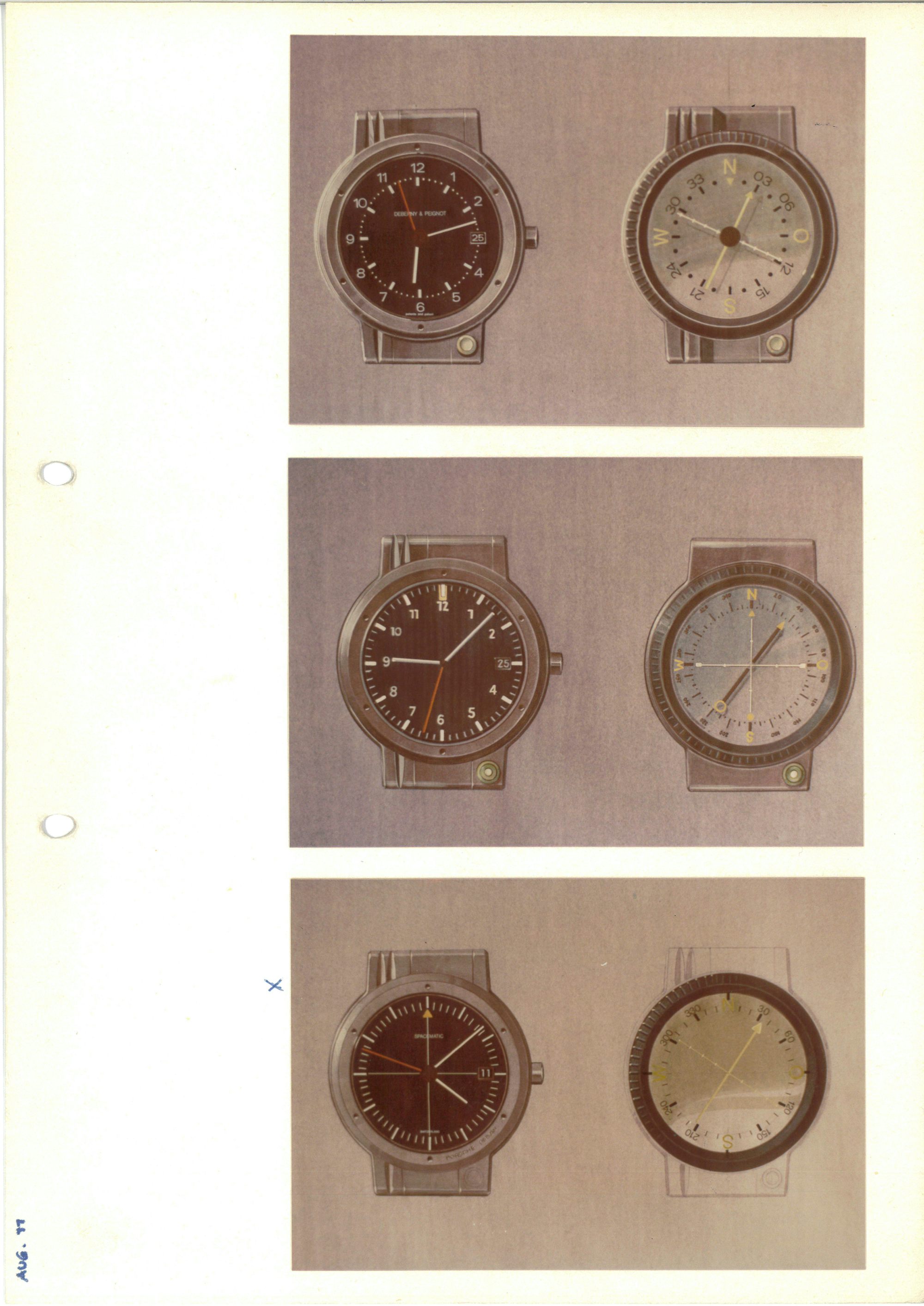 Sketches of early designs of the IWC Porsche Design Compass Watch