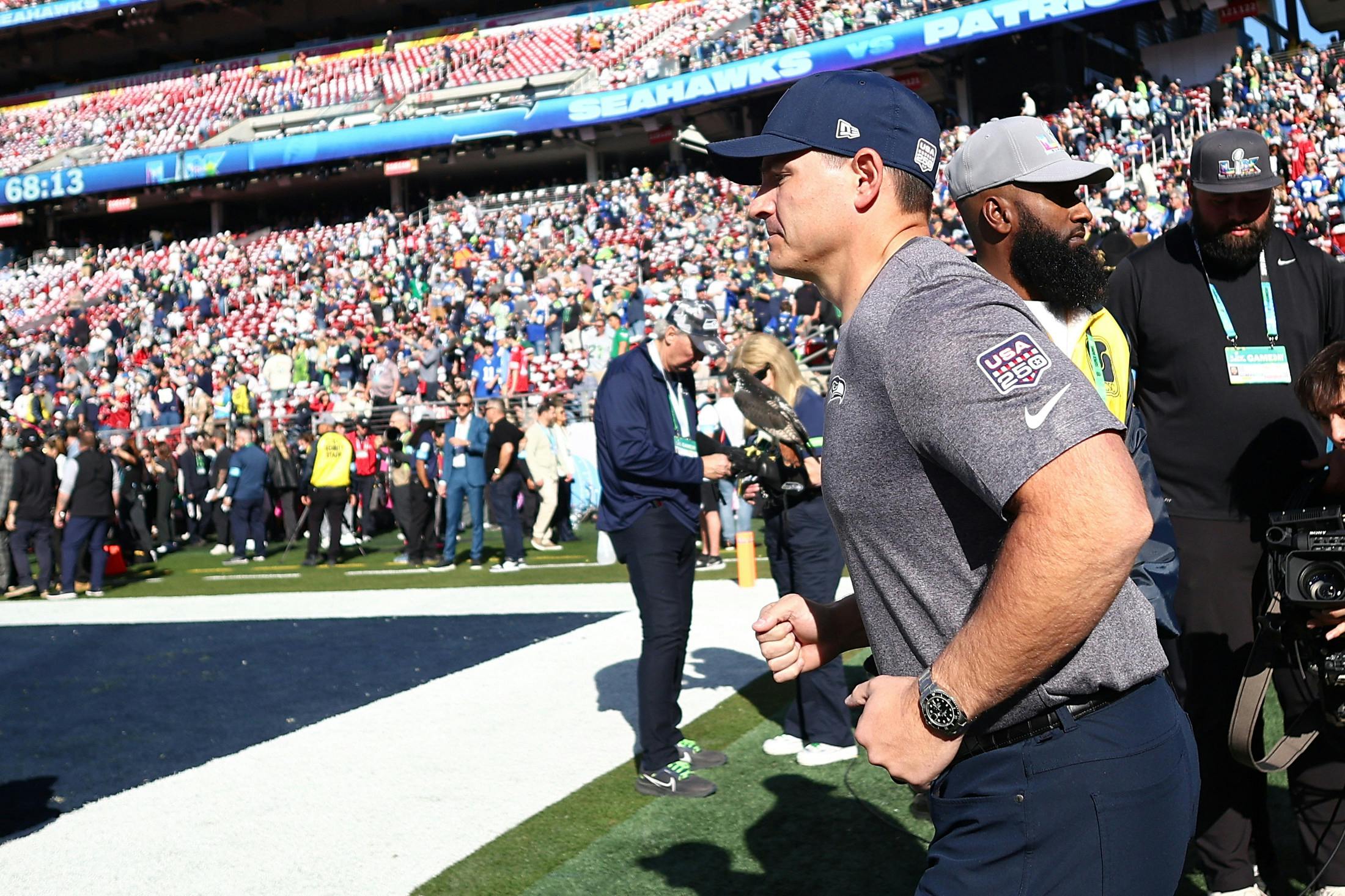 Head coach Mike MacDonald of the Seattle Seahawks