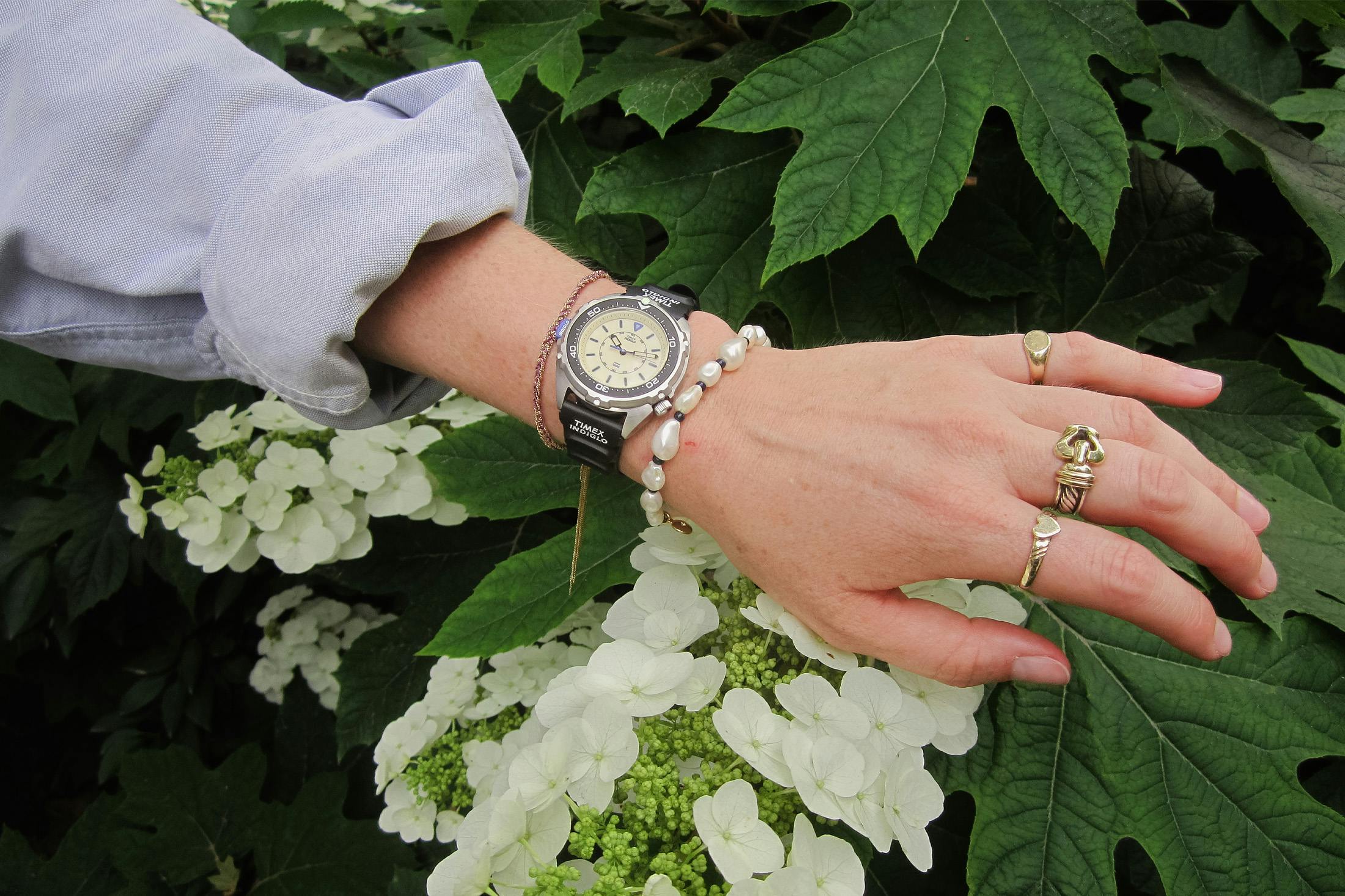 The Timex Intrepid x Dimepiece Edition on the wrist
