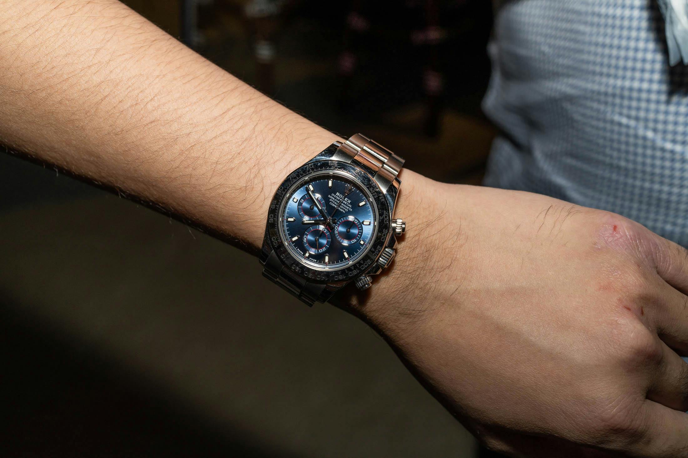 Blue dial Daytona on wrist