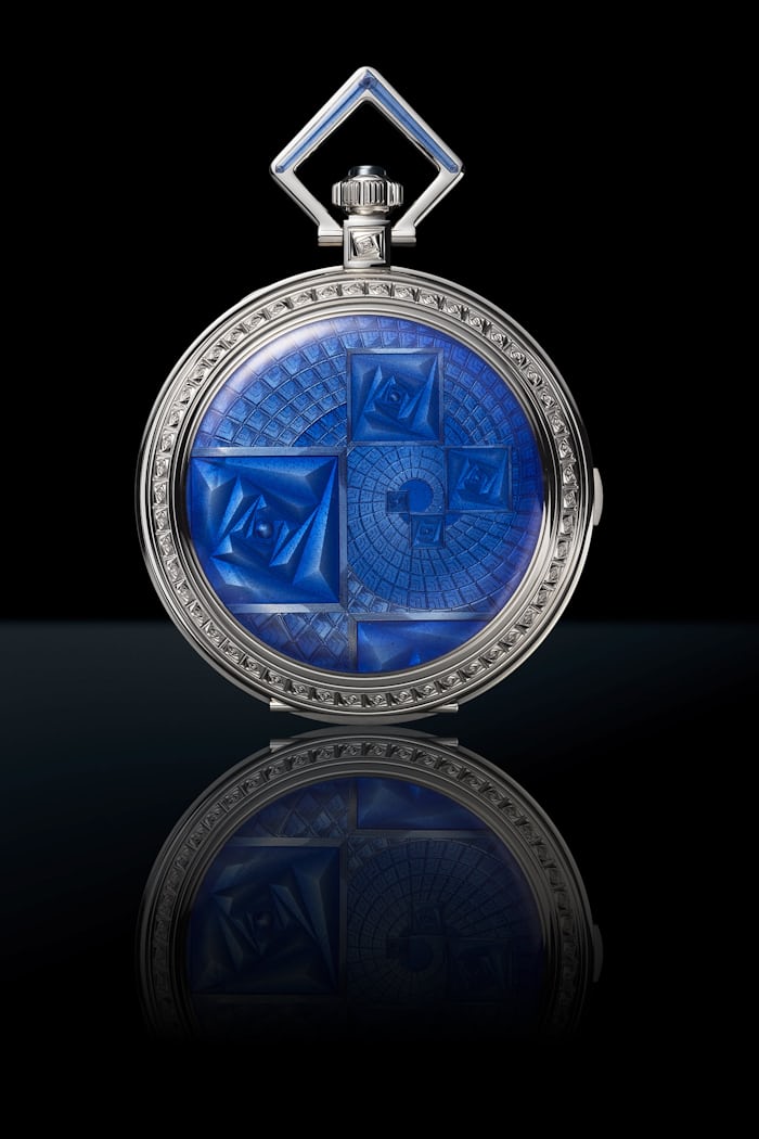 La Rose Carrée pocket watch, showing enameled cover