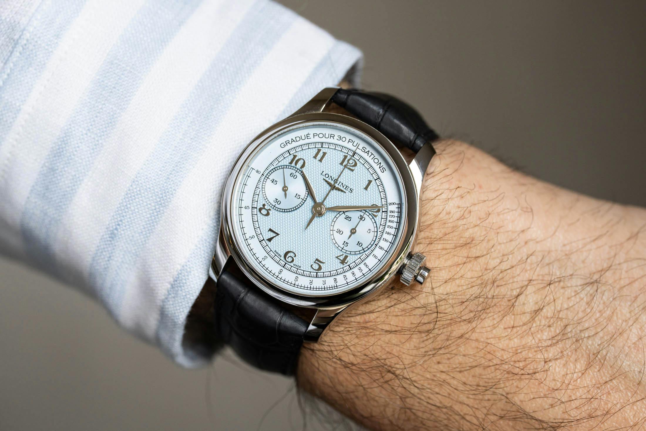 Longines Master Collection Monopusher Blue Wristshot