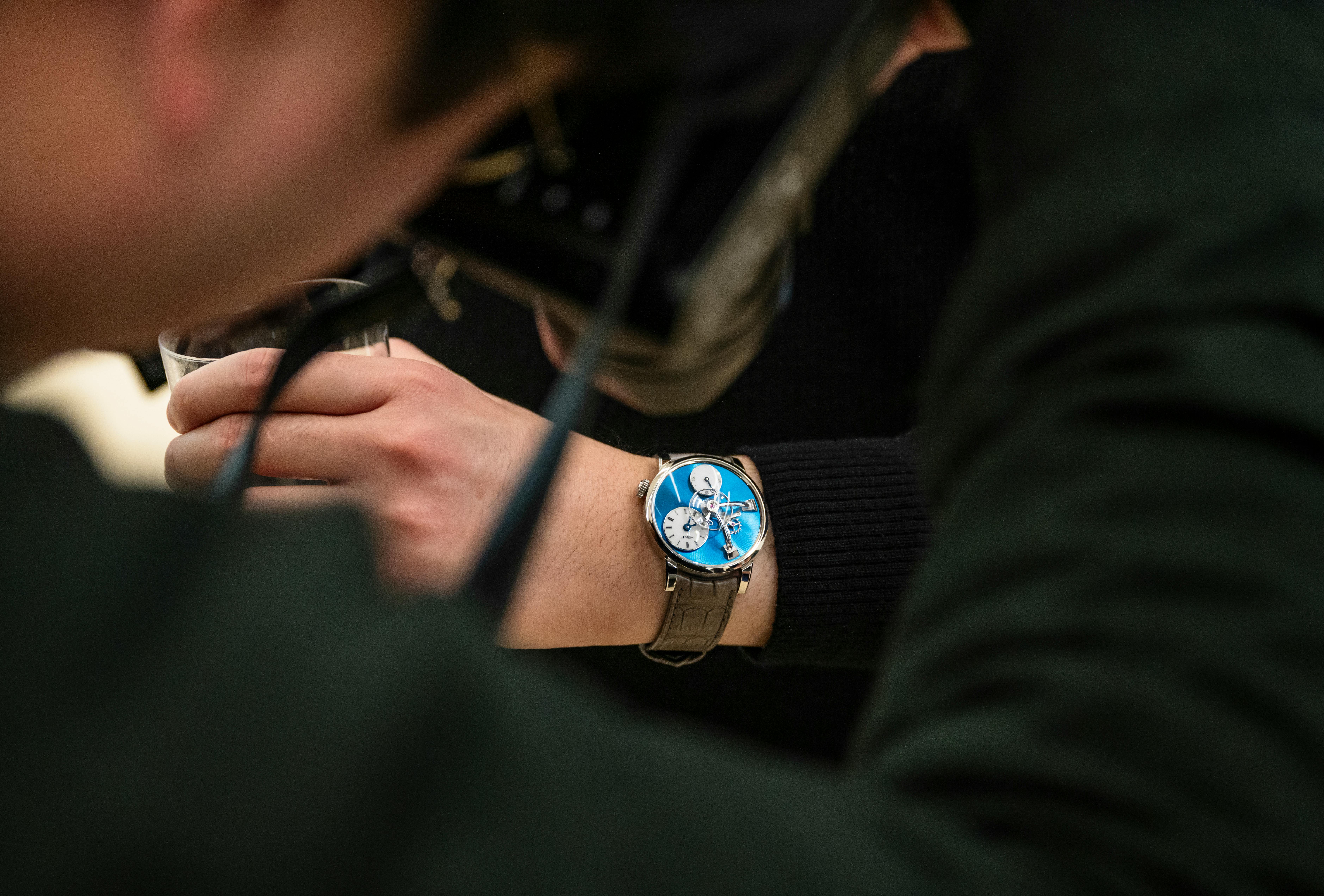A man wears an MB&F LM101