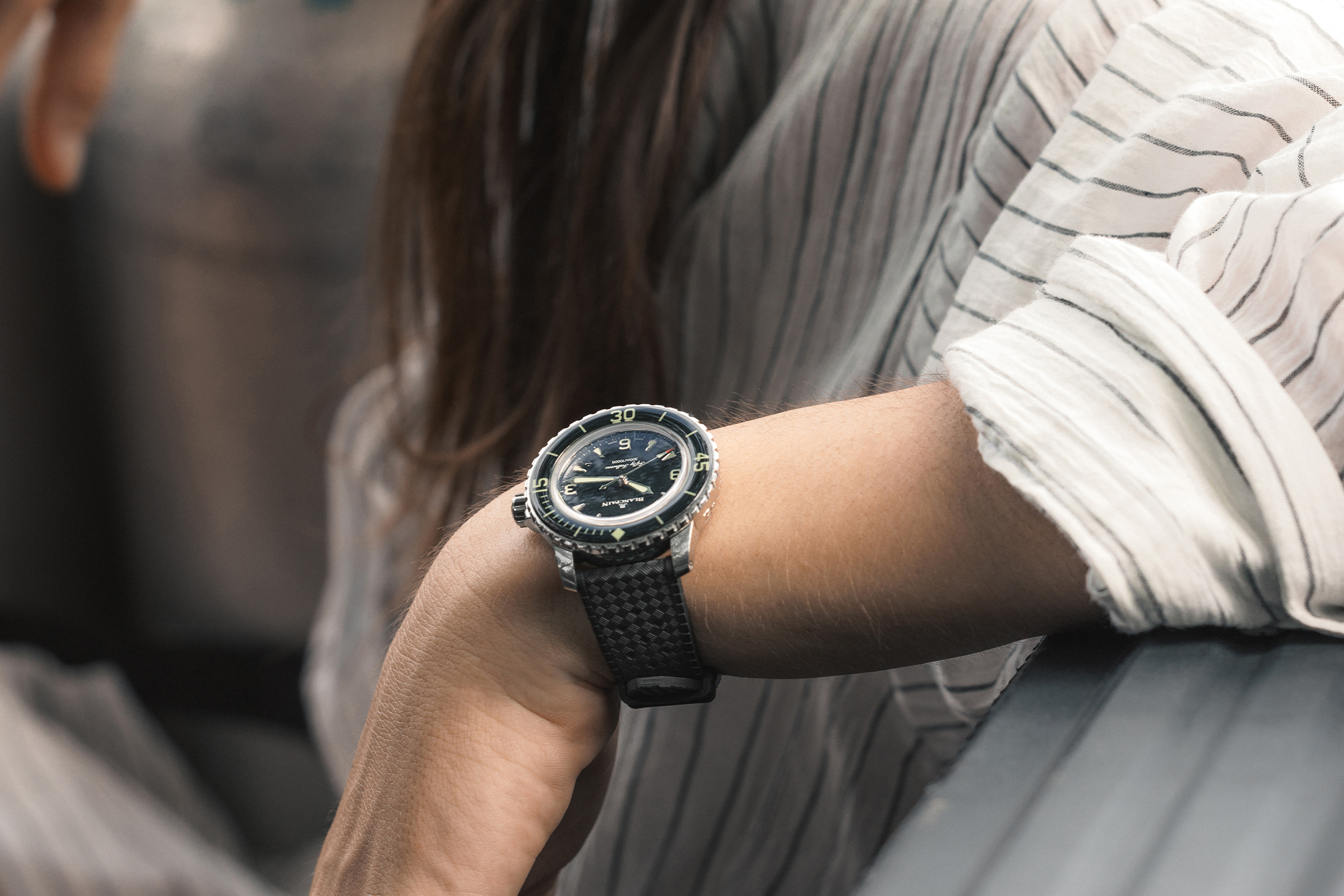 The Blancpain Fifty Fathoms 38mm on the wrist