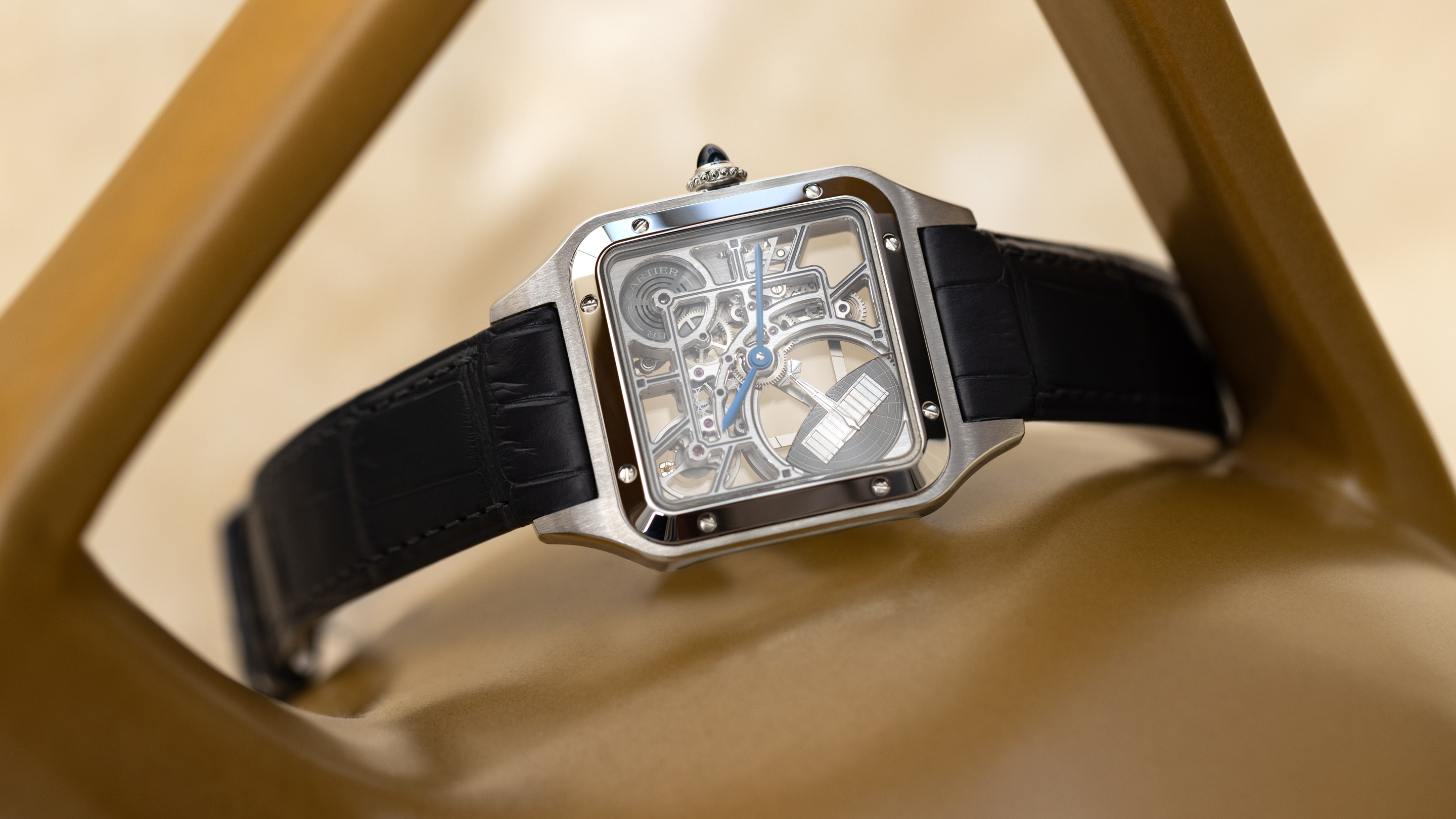 Cartier santos skeleton outlet steel